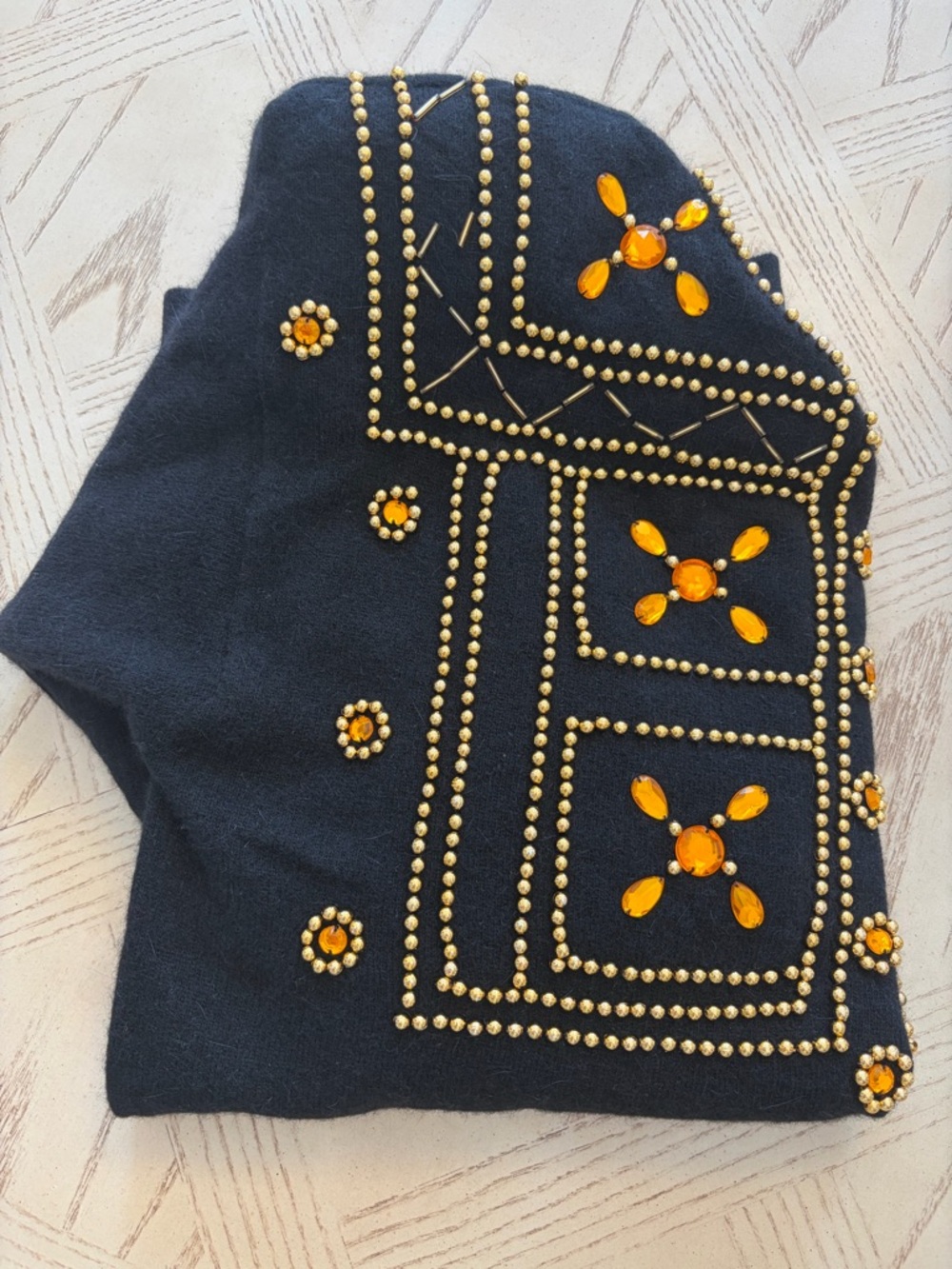 Vintage 80s Beaded Wool Sweater / Spree International Embellished Sweater